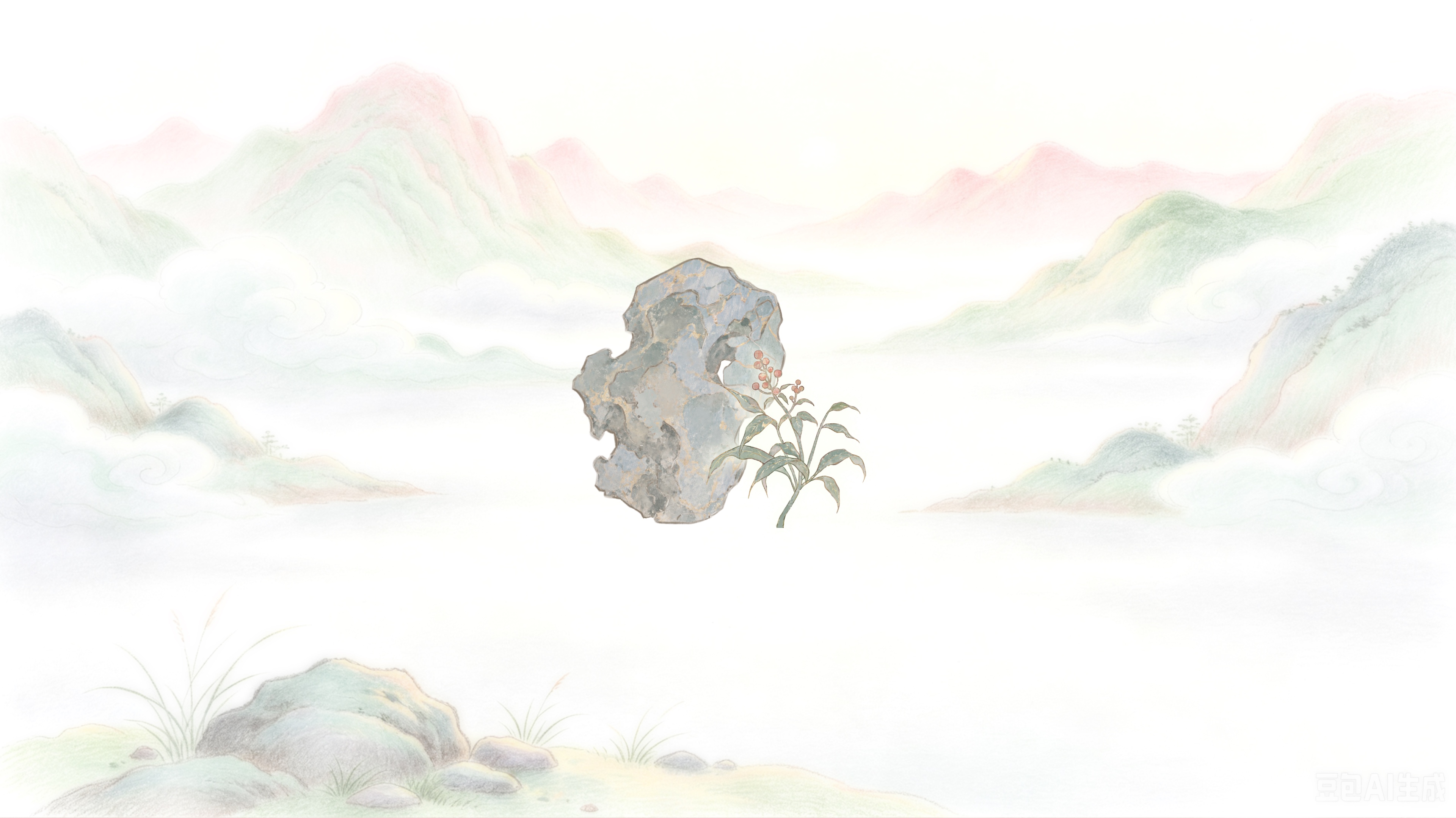 山水间的顽石与绛珠仙草