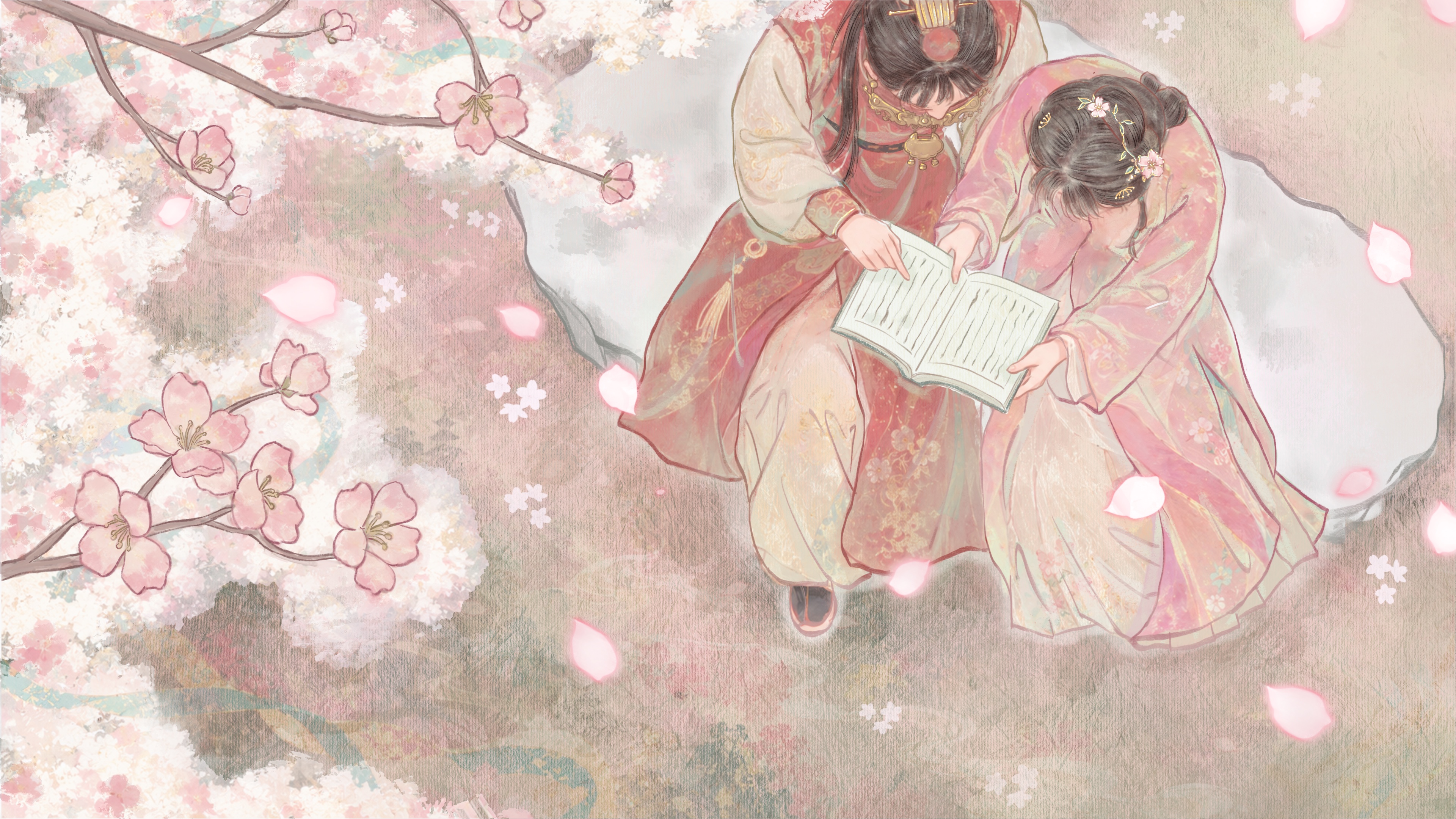 花瓣从左向右飘过